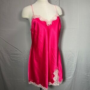 Vintage Y2K Victoria's Secret Pink Satin Lace Slip Nightgown Chemise Coquette